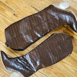 New Western Boots Size 8.5 (39) Chocolate Brown Faux Alligator Vegan Wide Calf